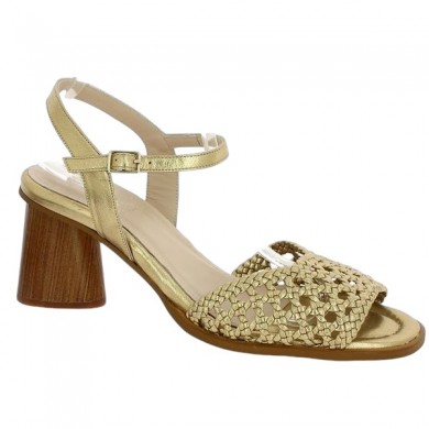 Shoesissime gold braided heeled sandal large size woman, profile view