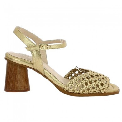 heeled leather sandal braided gold woman big size fashion Shoesissime, side view