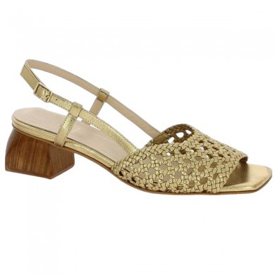 sandale tressée dorée petit talon 42, 43, 44, 45 Shoesissime, vue profil