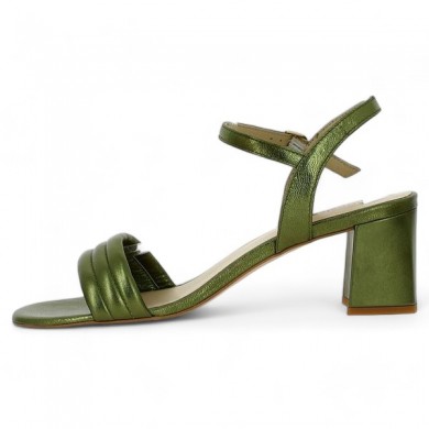 Shoesissime women's large size metal green padded heeled sandal, inside view