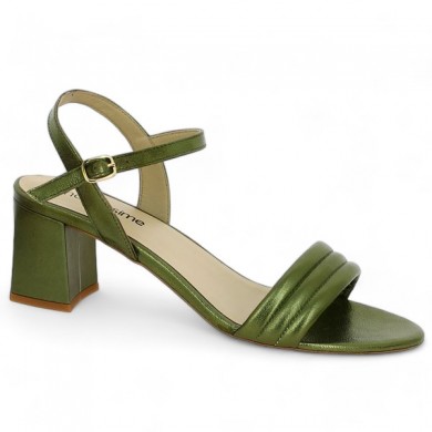trendy metallic green sandals 42, 43, 44, 45 Shoesissime women, profile view