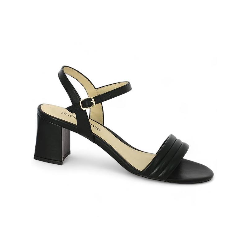 sandale cuir noir matelassée 42, 43, 44, 45 femme Shoesissime, vue profil
