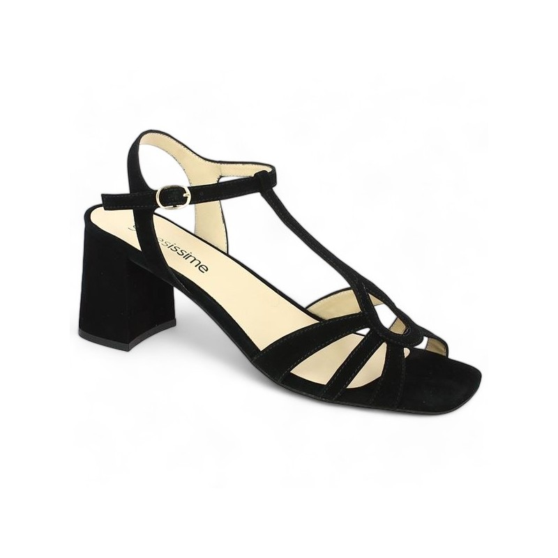 Shoesissime black suede sandal large size woman, profile view