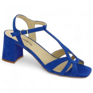 Madisson - Nu-pieds velours bleu à talons - Sandales femme 42, 43, 44, 45 - Shoesissime