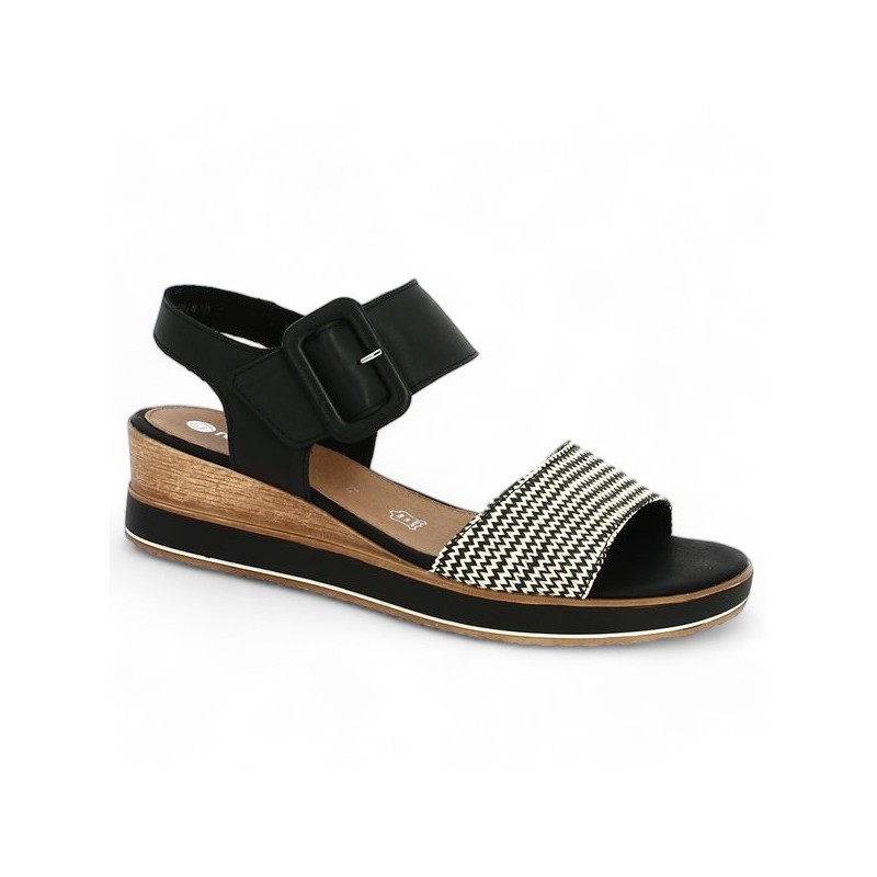 Remonte D6453-01 large black wedge sandal, profile view