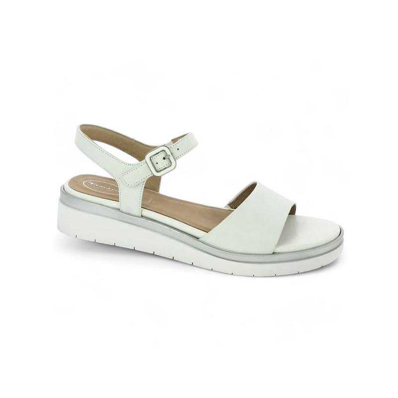 sandale compensée blanche 43, 44, 45 femme tamaris confort, vue profil