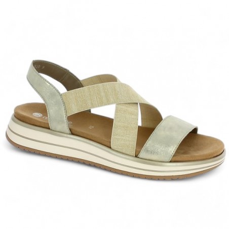 Elasticated golden beige sandal large size Remonte D1J50-90, profile view Elasticated golden beige sandal large size Remonte D1J50-90, profile view