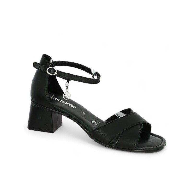 Sandale à talon cuir noir Remonte D1K50-00, vue profil