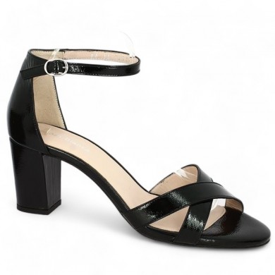 sandale à talon vernie noire 42, 43, 44, 45 contrefort Shoesissime, vue profil