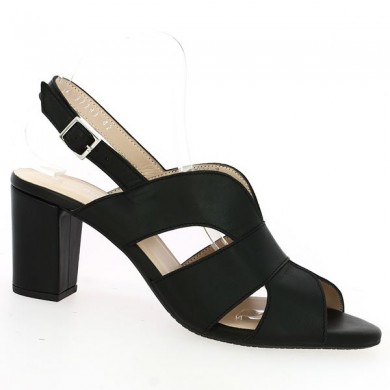 sandale noire talon 7.5 cm stable grande taille femme Shoesissime, vue profil