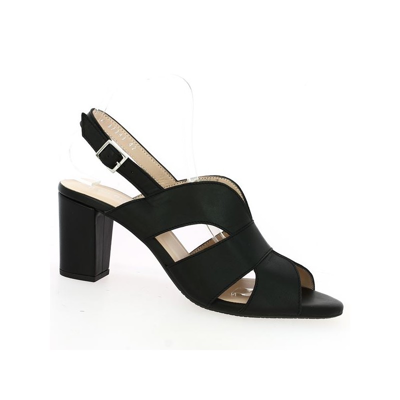 sandale noire talon 7.5 cm stable grande taille femme Shoesissime, vue profil