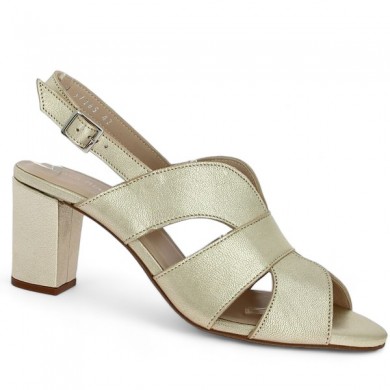 Shoesissime women's 42, 43, 44, 45 gold heel sandal, profile view