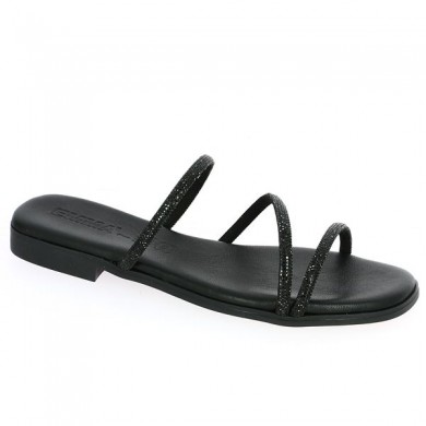 nu-pieds cuir noir strass 42, 43, 44, 45 Shoesissime, vue profil
