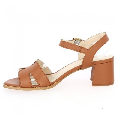 Stina - Nude-piedes cuir camel - Sandals with large heels - Shoesissime