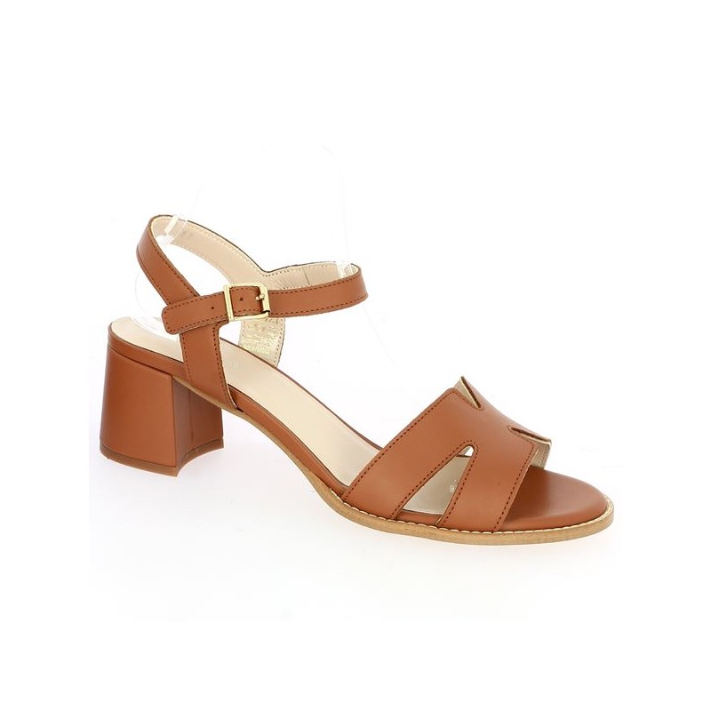 Stina - Nu-pieds cuir camel - Sandales à talons grande pointure - Shoesissime