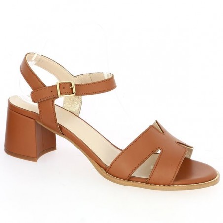 Stina - Nude-piedes cuir camel - Sandals with large heels - Shoesissime Stina - Nude-piedes cuir camel - Sandals with large heels - Shoesissime