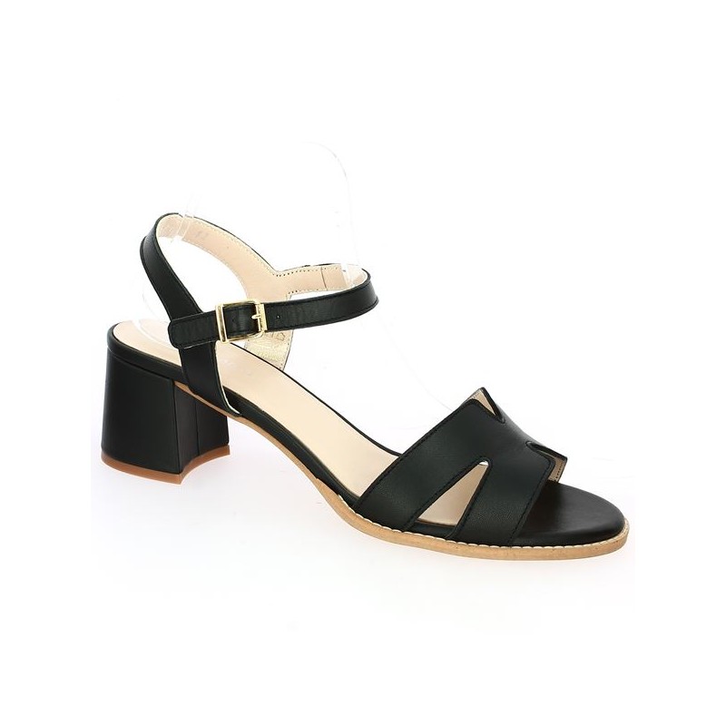 Stina - Sandale à talon H cuir noir - Nu-pieds femme grande taille - Shoesissime