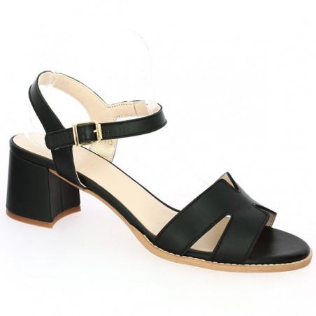 Stina - Black leather H-heel sandal - Barefoot women's large size - Shoesissime Stina - Black leather H-heel sandal - Barefoot women's large size - Shoesissime