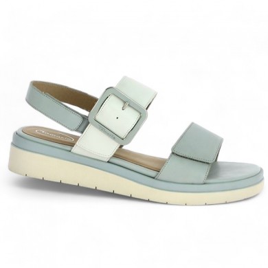 Melody - Nu-pieds blanc et bleu - Sandale Compensée 43, 44, 45 femme - Shoesissime