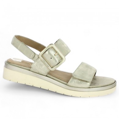 Mélody - Gold sandal with velcro strap - Tamaris Confort grande size - Shoesissime