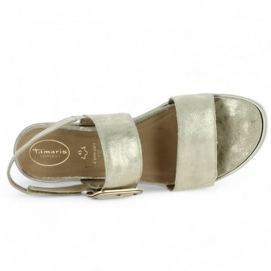Mélody - Gold sandal with velcro strap - Tamaris Confort grande size - Shoesissime