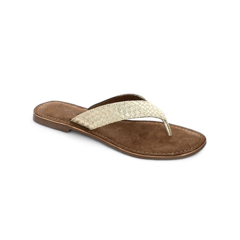 Tong dorée grande pointure femme Shoesissime, vue profil