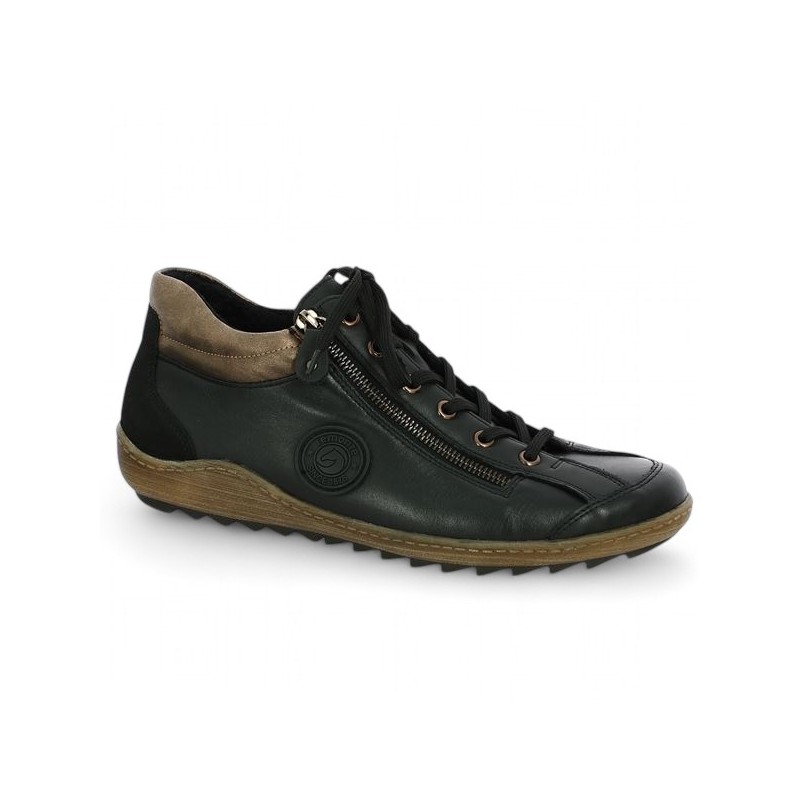 Remonte black leather tennis shoe large size R1477-03, profile view