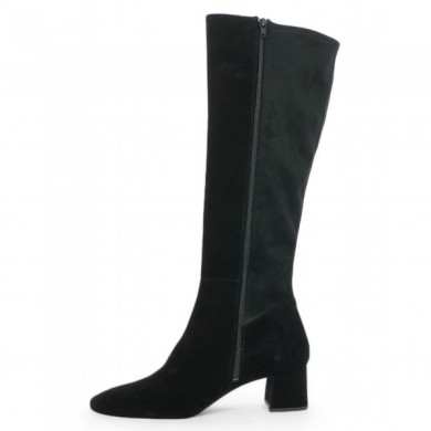 Black velvet women's boots large size square toe small heel Shoesissime, inside view