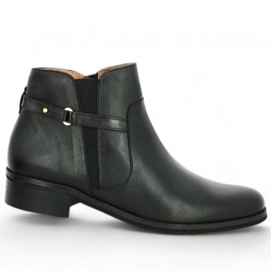 bottines plates femme grande taille  tout cuir noir Rock and rose, vue profil bottines plates femme grande taille  tout cuir noir Rock and rose, vue profil