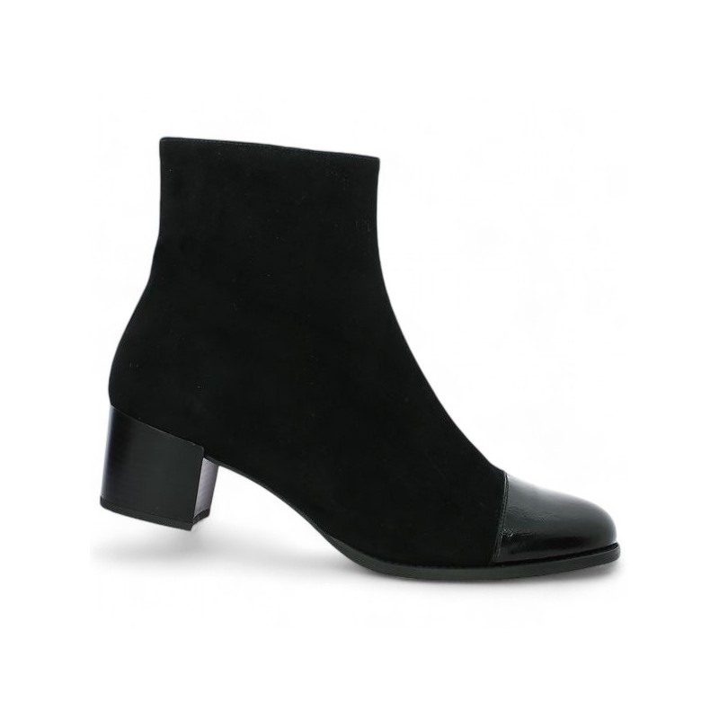 Natty - Bottine à talon noire bout vernis - Boots à talon femme 42, 43, 44, 45 - Shoesissime