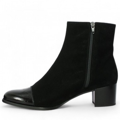 Natty - Bottine à talon noire bout vernis - Boots à talon femme 42, 43, 44, 45 - Shoesissime