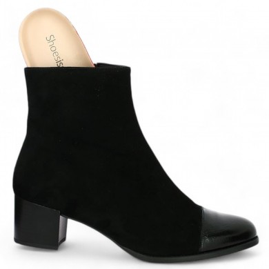 Natty - Bottine à talon noire bout vernis - Boots à talon femme 42, 43, 44, 45 - Shoesissime