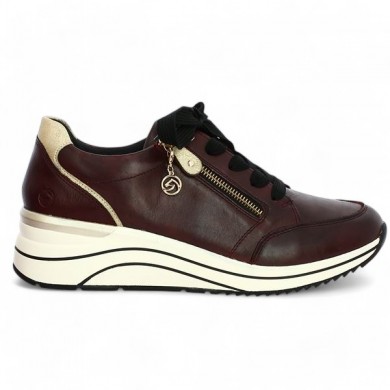D0T03-35 Sneakers femme talon compensé 42, 43, 44, 45 cuir bordeaux, vue coté