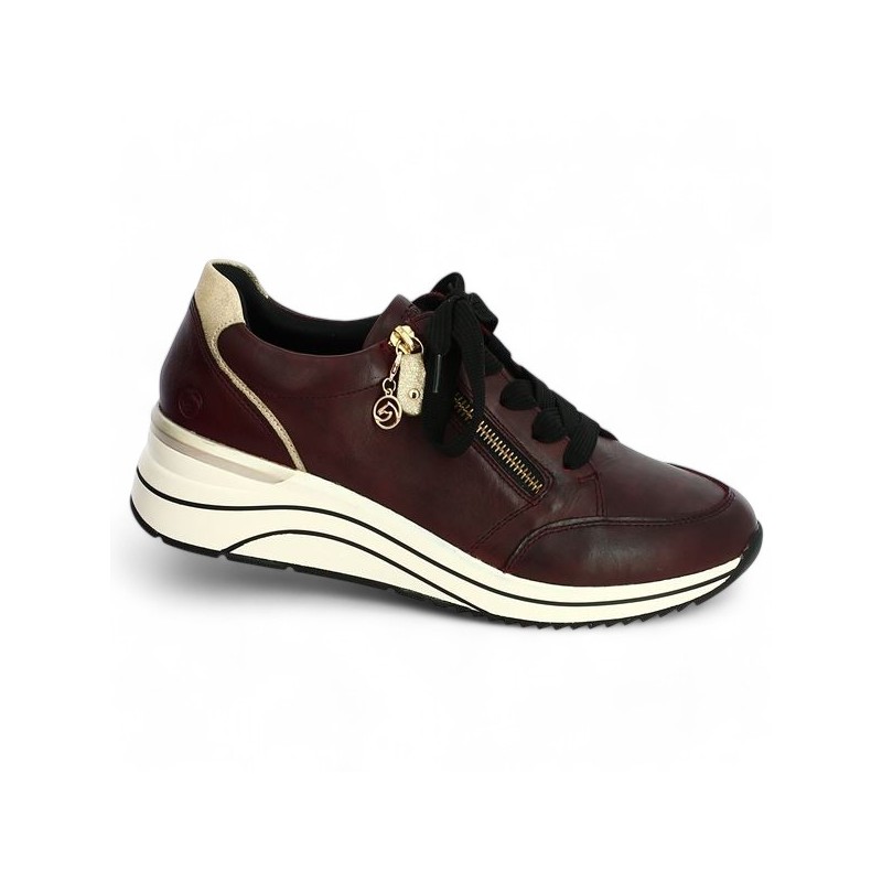 D0T03-35 Baskets femme talon compensé 42, 43, 44, 45 cuir bordeaux, vue profil