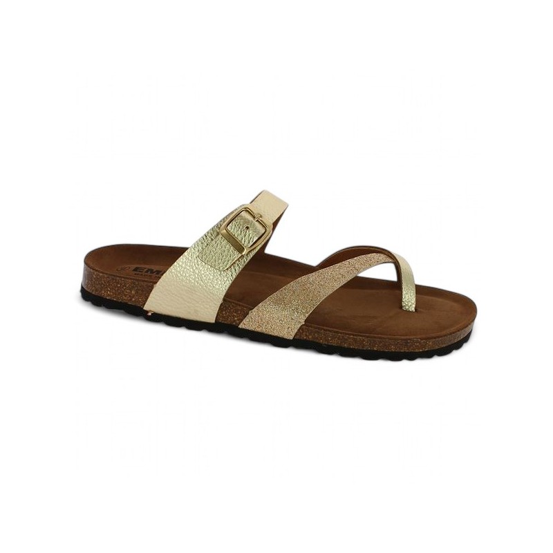 mule dorée femme grande taille semelle liège Shoesissime, vue profil