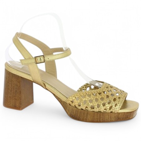 Louison - Platform sandal in braided gold leather - Sandals large sizes - Shoesissime Louison - Platform sandal in braided gold leather - Sandals large sizes - Shoesissime