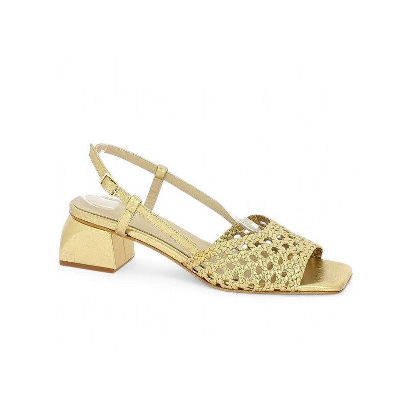sandale tressée dorée petit talon 42, 43, 44, 45 Shoesissime, vue profil