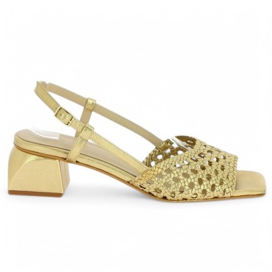 nu-pieds tressé doré petit talon 42, 43, 44, 45 Shoesissime, vue coté