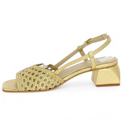 sandale tendance petit talon tressée dorée grande pointure femme mode Shoesissime, vue intérieure