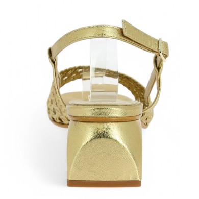 nu-pieds tendance petit talon tressée dorée 42, 43, 44, 45 femme mode Shoesissime, vue arrière