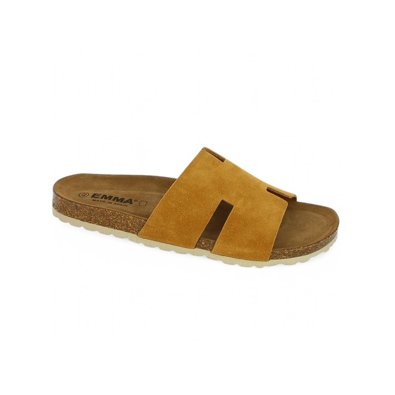 Calipso - Claquette camel semelle liege - Mule grande taille - Shoesissime