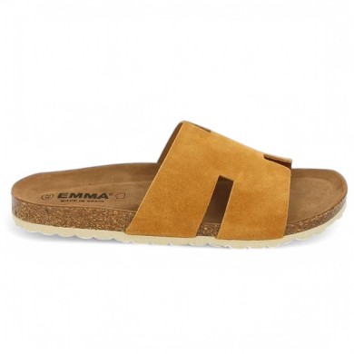 Calipso - Claquette camel semelle liege - Mule grande taille - Shoesissime