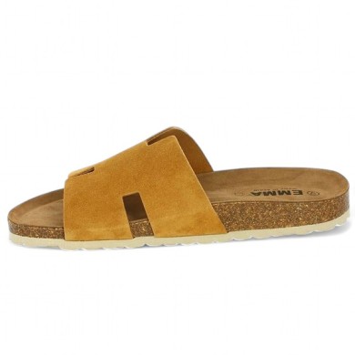 Calipso - Claquette camel semelle liege - Mule grande taille - Shoesissime