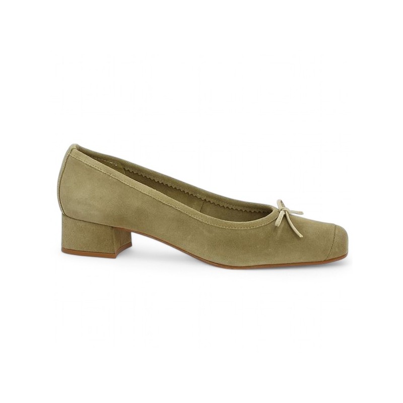 ballerine petit talon velours beige 42, 43, 44, 45 chaussures Shoesissime, vue profil