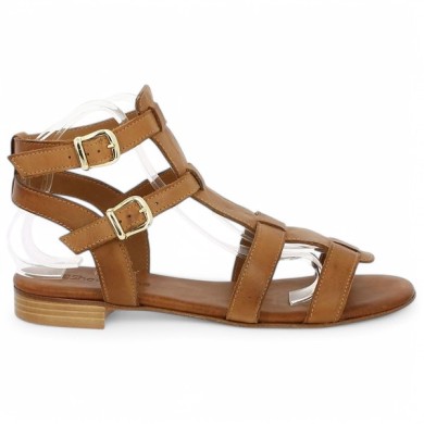 Roma - Sandale spatiate italienne cuir camel - Sandales grande taille femme - Shoesissime