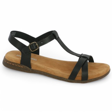 sandale plate noire femme 42, 43, 44, 45 Josef Seibel Shoesissime, vue profil