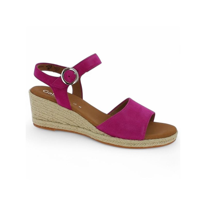 sandale rose fushia grande taille talon compensé Gabor Shoesissime, vue profil