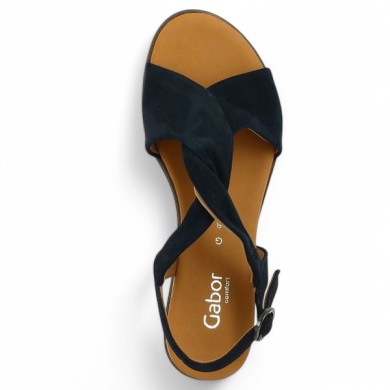 nu-pieds Gabor velours bleu talon compensé grande taille femme Shoesissime, vue dessus