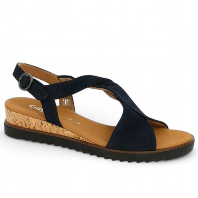 62.751.86 sandale Gabor grande pointure velours bleu compensée Shoesissime, vue profil