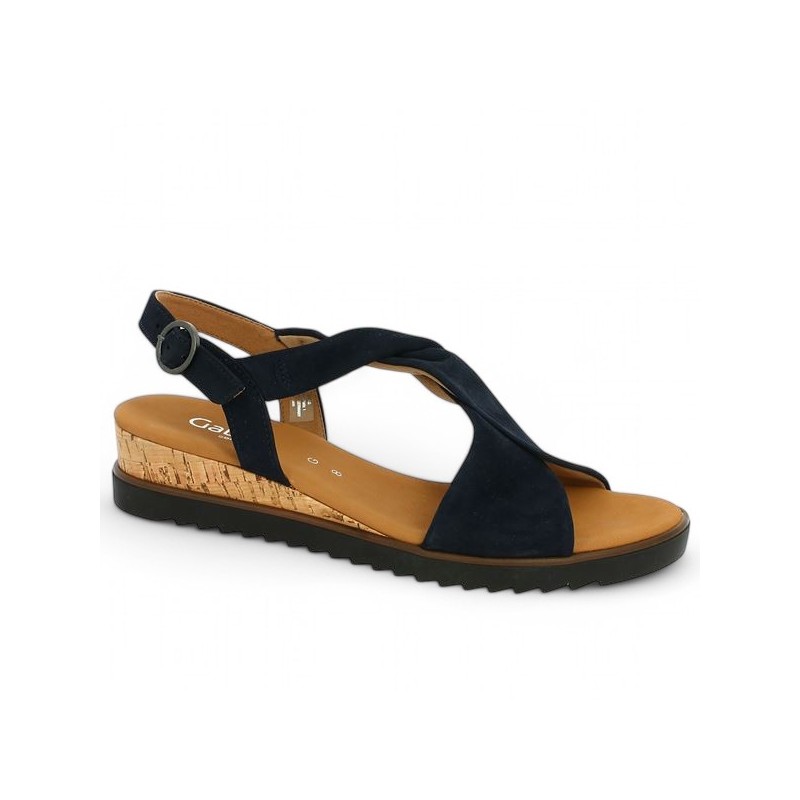 62.751.86 sandale Gabor grande pointure velours bleu compensée Shoesissime, vue profil